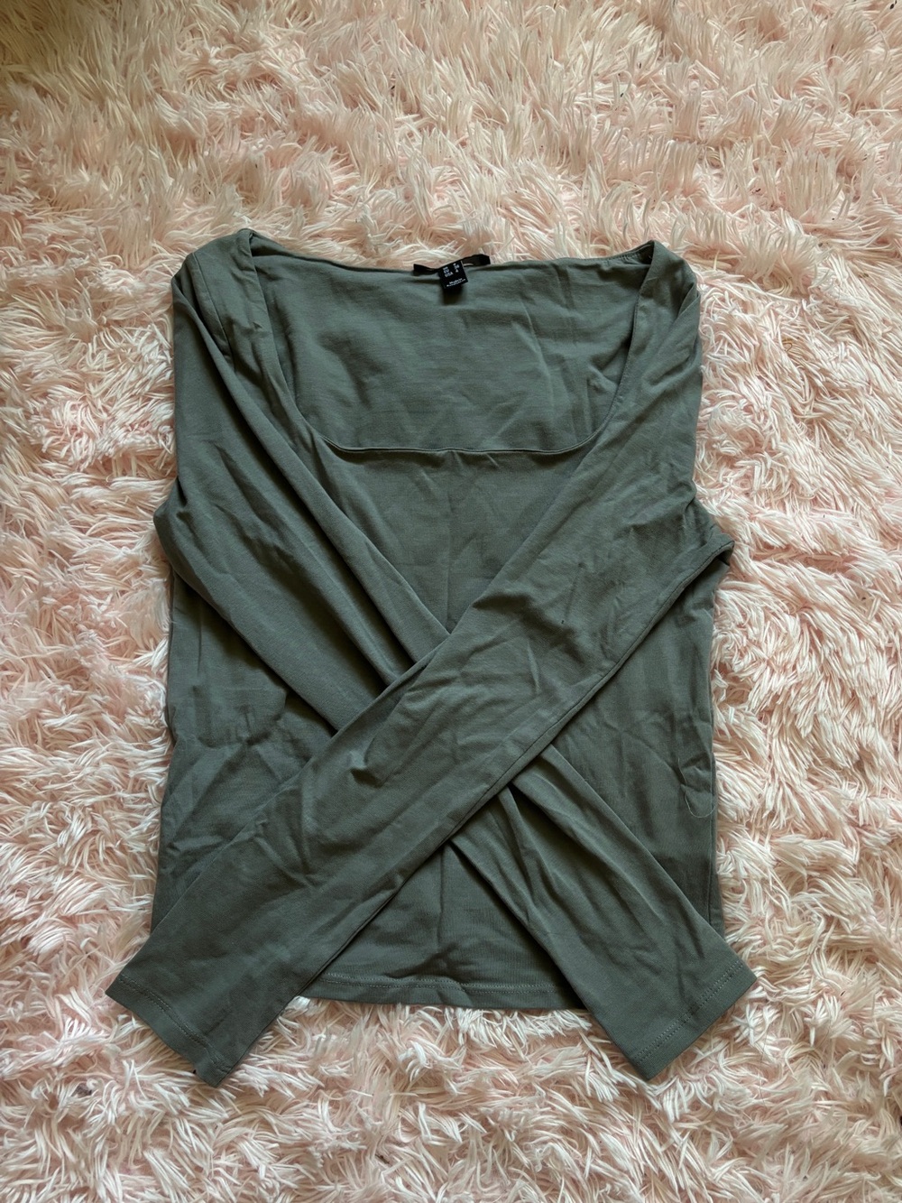 Y2K Dark gray long sleeve scoop neck slim fit long sleeve